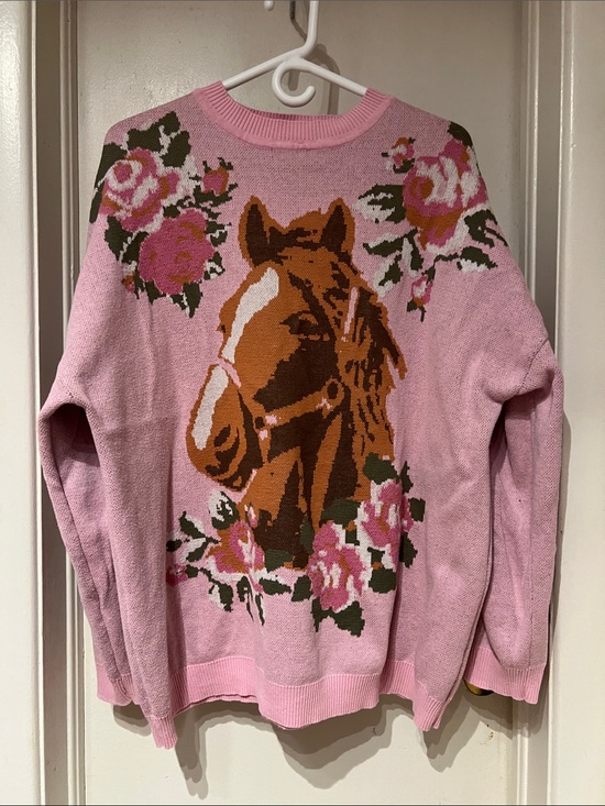 Sugar Thrillz Sweaters - Sugar Thrillz Pink Floral Horse Crewneck Sweater